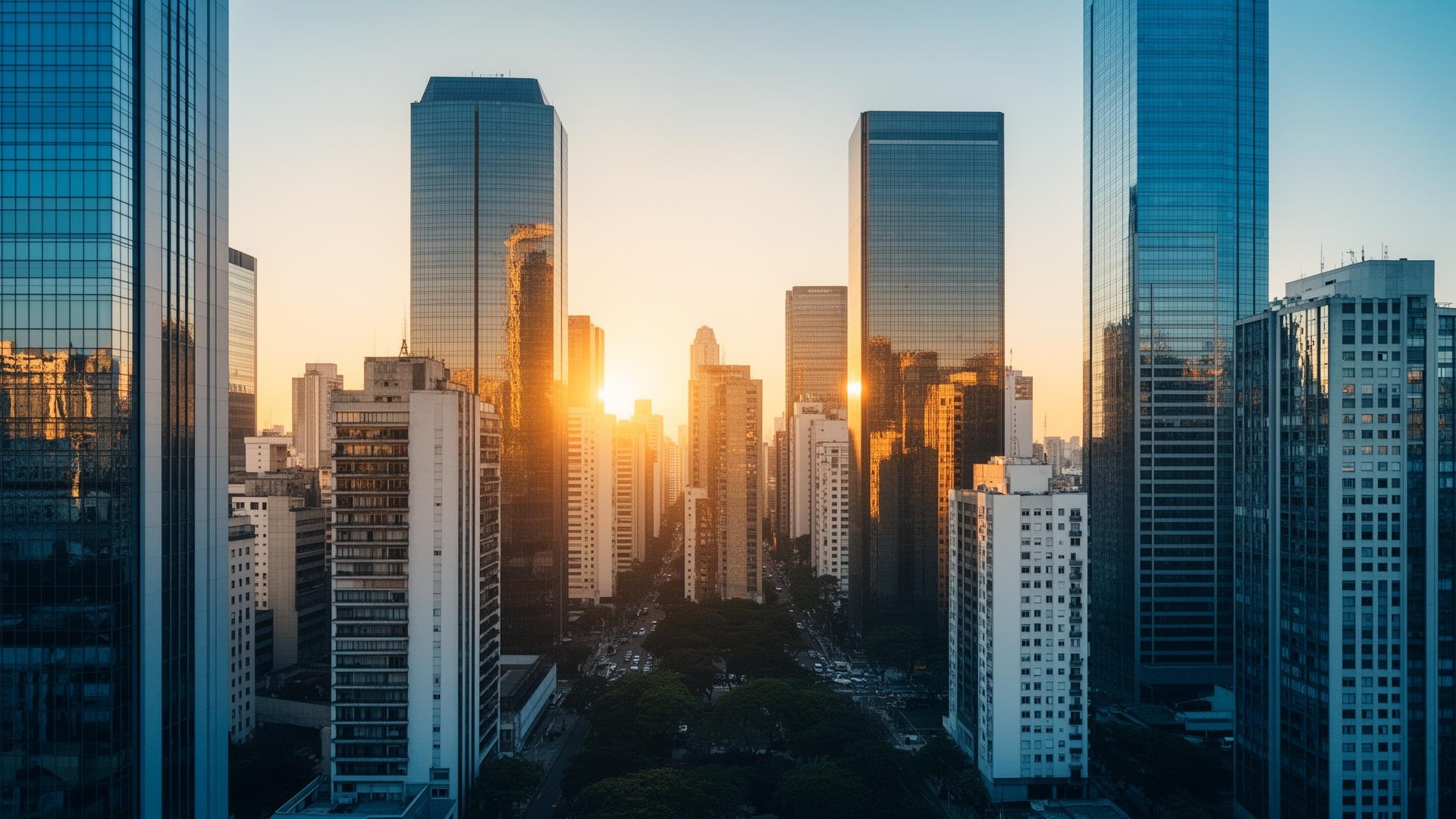 Skyline corporativo de São Paulo ao entardecer